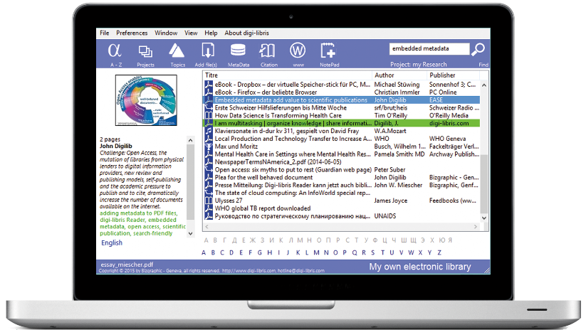 digi-libris Reader is metadata-centric soft for personal knowledge management